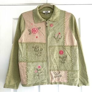 Alia Green and Beige Floral Teddy Jacket